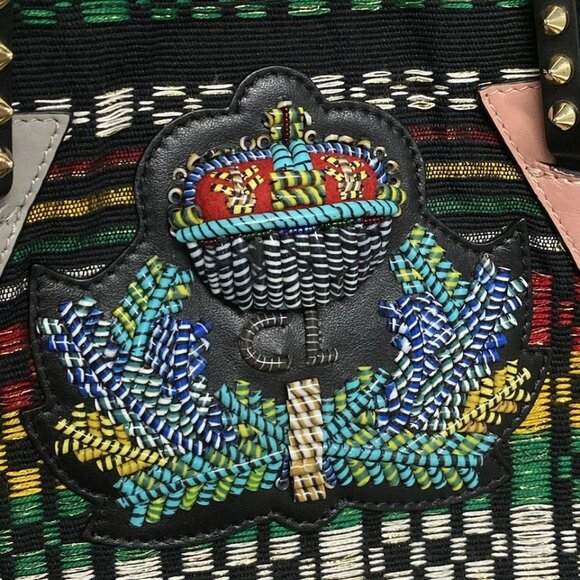 CHRISTIAN LOUBOUTIN Africaba Black Red Multi Jacquard Cotton Leather 666-080925 - Picture 9 of 14